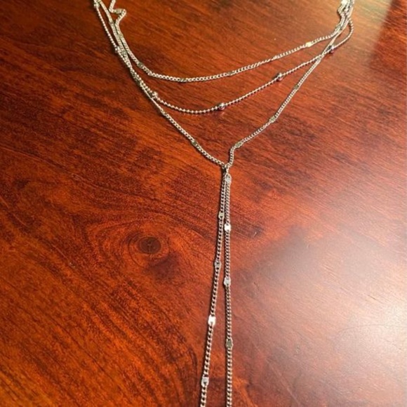 Silver Tone 3 Tiered Lariat Necklace - Picture 3 of 16